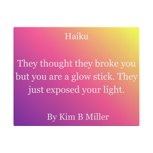 Kim B Miller canvas wall art featuring an original haiku on a minimalist fading-pink background.