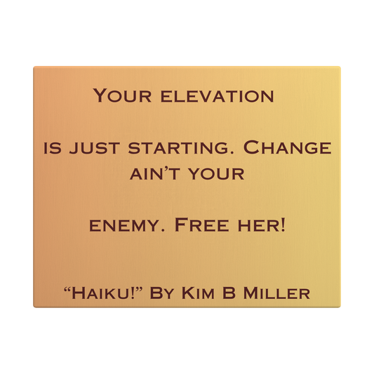 A canvas with a warm yellow-to-orange gradient, featuring an original haiku by Kim B Miller.
