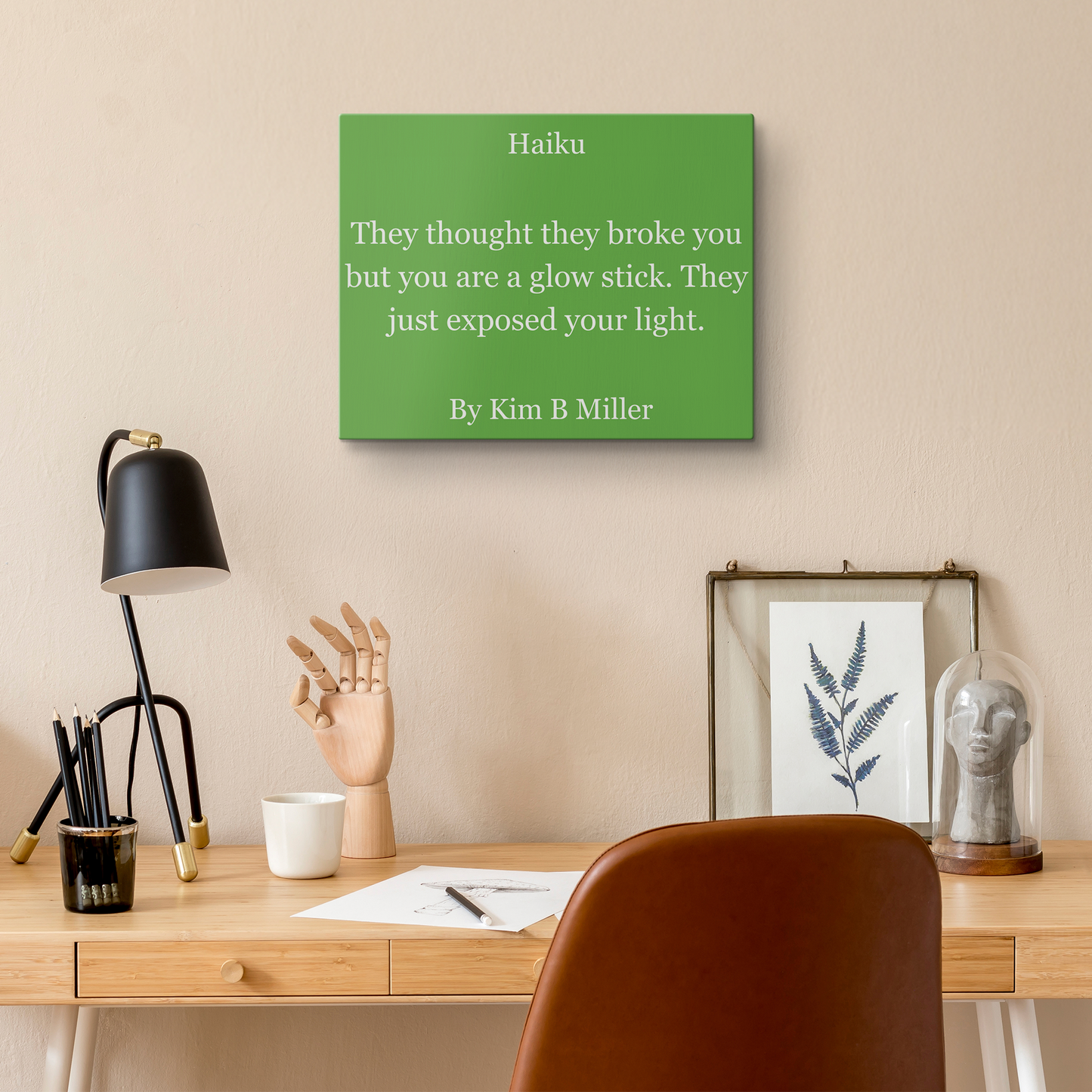 Kim B Miller haiku poetry canvas wall art featuring an original poem on a  minimalist background