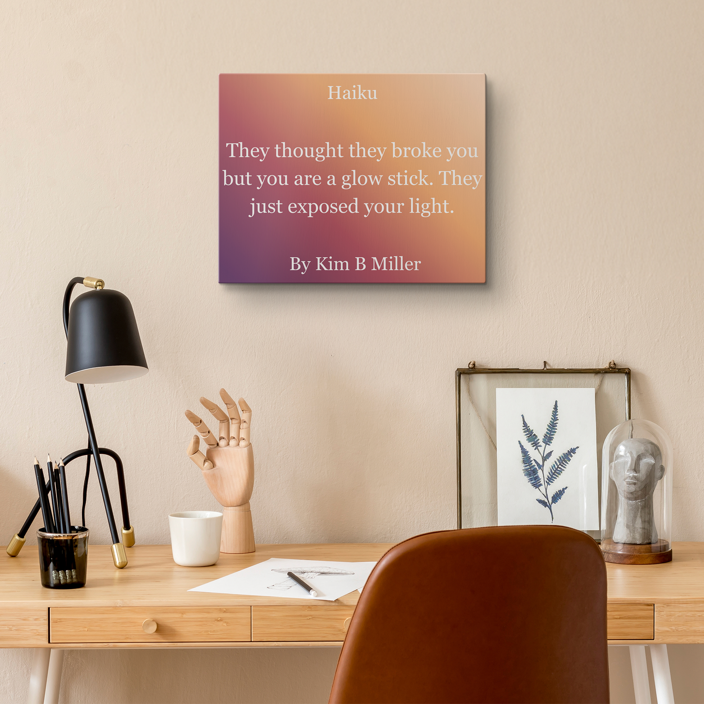 Kim B Miller haiku poetry canvas wall art featuring an original poem on an elegant minimalist background