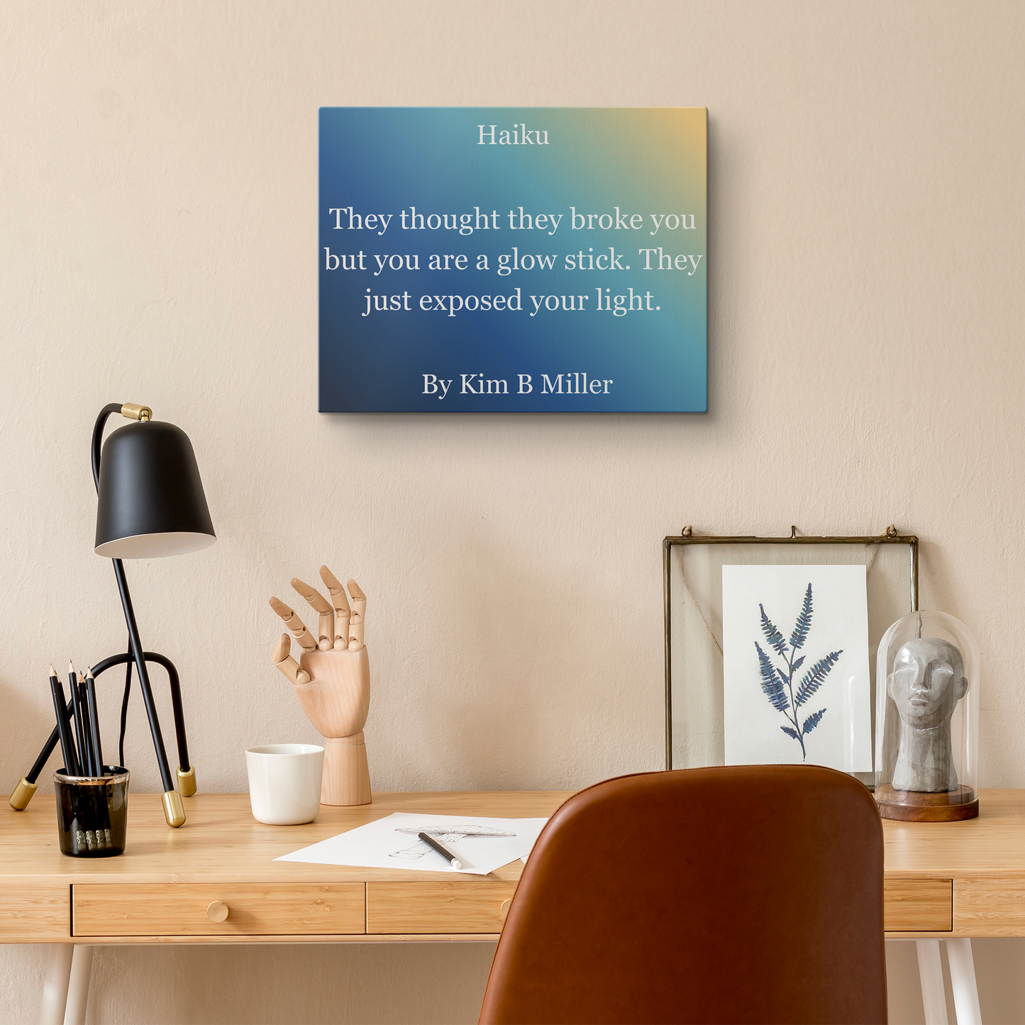 Kim B Miller haiku poetry canvas wall art featuring an original poem on an elegant minimalist background