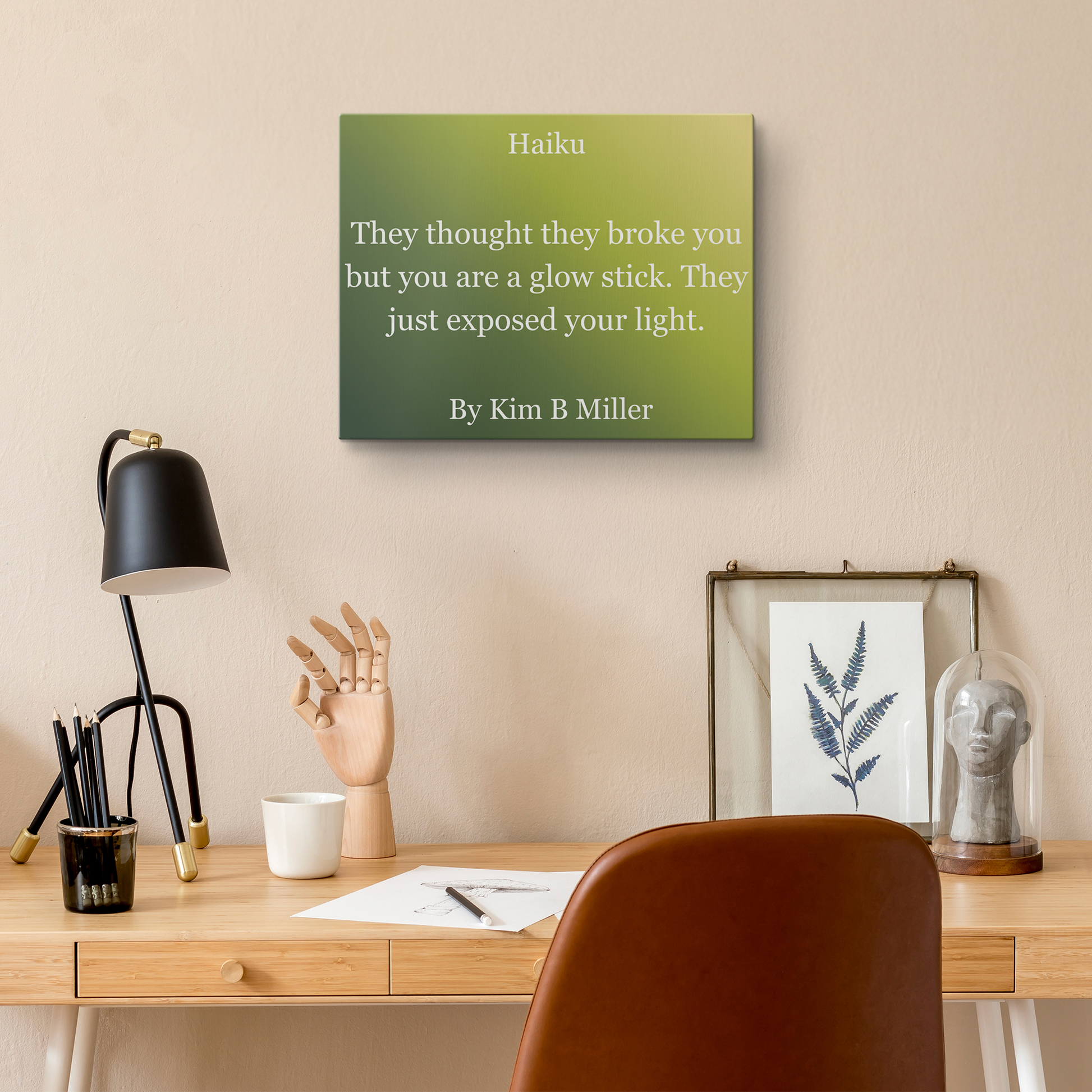 Kim B Miller haiku poetry canvas wall art featuring an original poem on an elegant minimalist background