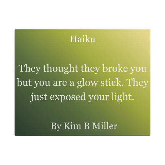 Kim B Miller canvas wall art featuring an original haiku on a minimalist green background.