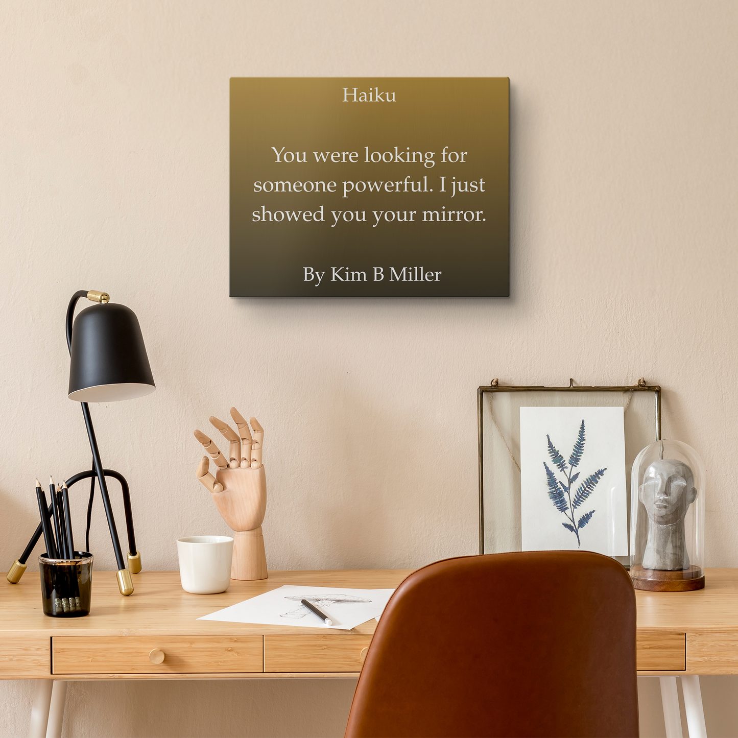 Kim B Miller haiku poetry canvas wall art featuring an original poem on a  minimalist background