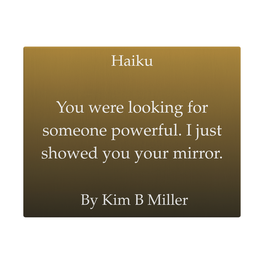 Kim B Miller haiku poetry canvas wall art featuring an original poem on an olive minimalist background, front view. 