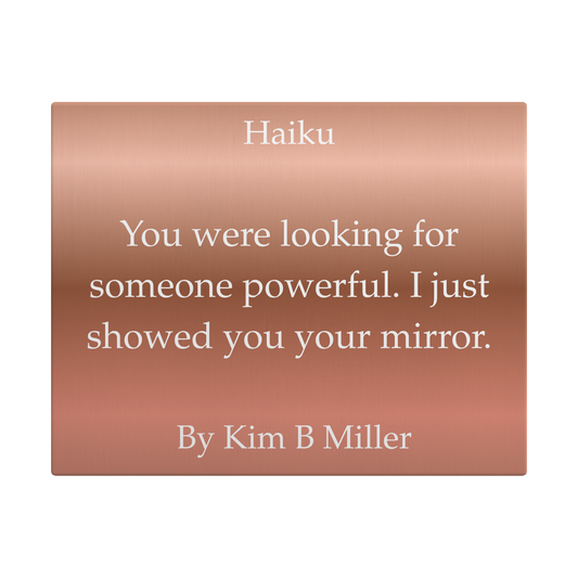 Kim B Miller canvas wall art featuring an original haiku on a minimalist copper background.