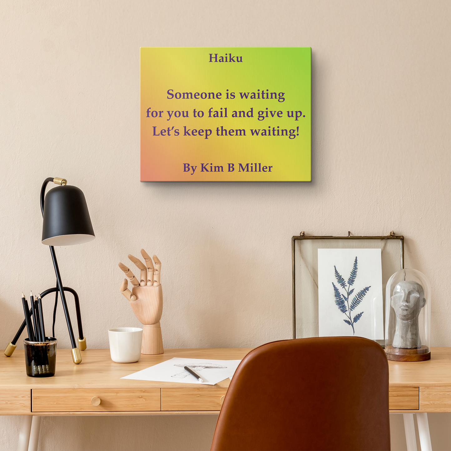 Kim B Miller haiku poetry canvas wall art featuring an original poem on a  minimalist background