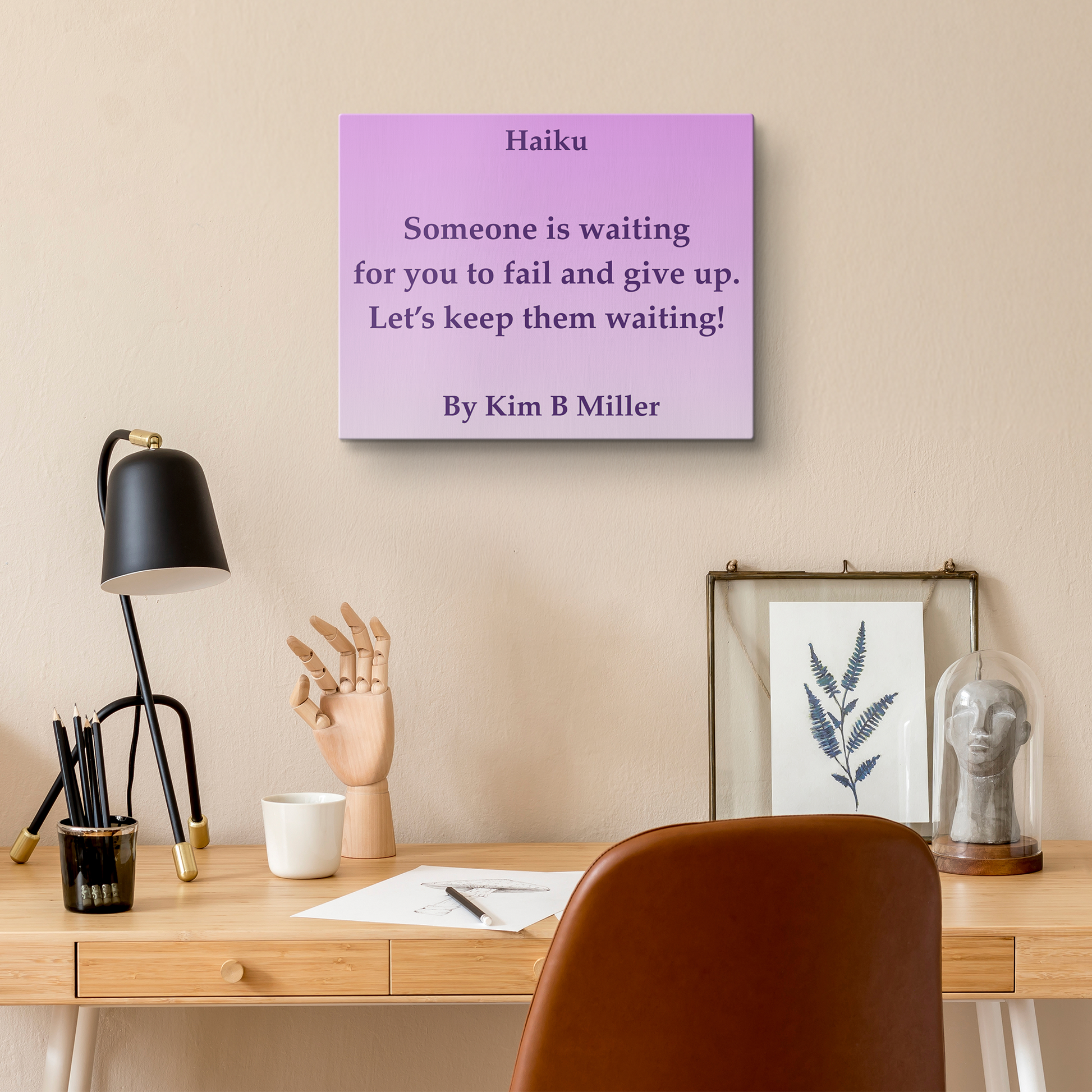 Kim B Miller haiku poetry canvas wall art featuring an original poem on a  minimalist background