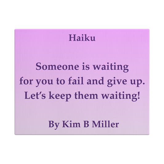 Kim B Miller canvas wall art featuring an original haiku on a minimalist lavender background, shown at the front angle.
