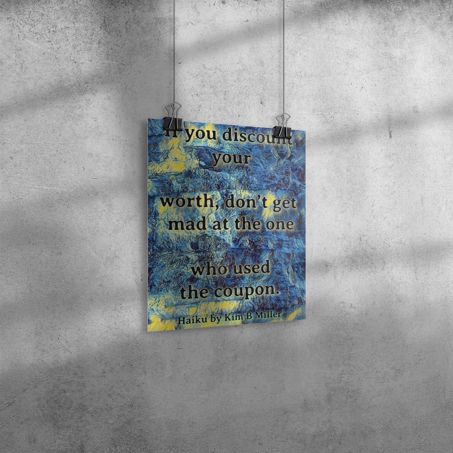 Discount Worth Poster: 8" x 10" Blue/Yellow
